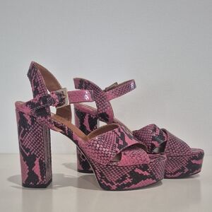 Paris Texas Pink Snake-Print Platform Sandals